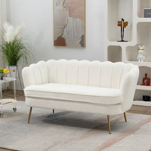 SZ Modern Chenille Loveseat Small Sofa Mini Room Couch Two-Seater Sofa with Gold Metal Legs Small Space Office Studio Apartment