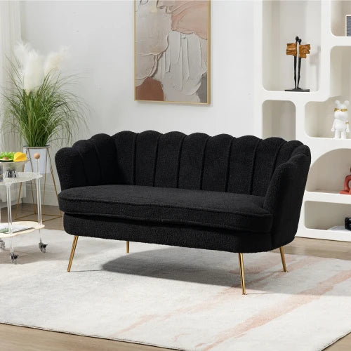 SZ Modern Chenille Loveseat Small Sofa Mini Room Couch Two-Seater Sofa with Gold Metal Legs Small Space Office Studio Apartment