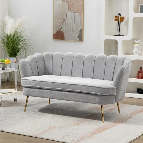 SZ Modern Chenille Loveseat Small Sofa Mini Room Couch Two-Seater Sofa with Gold Metal Legs Small Space Office Studio Apartment