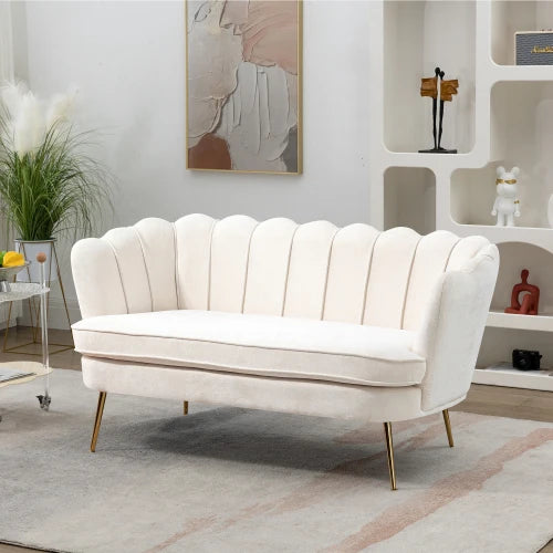SZ Modern Chenille Loveseat Small Sofa Mini Room Couch Two-Seater Sofa with Gold Metal Legs Small Space Office Studio Apartment