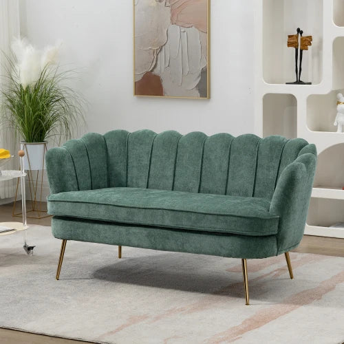 SZ Modern Chenille Loveseat Small Sofa Mini Room Couch Two-Seater Sofa with Gold Metal Legs Small Space Office Studio Apartment