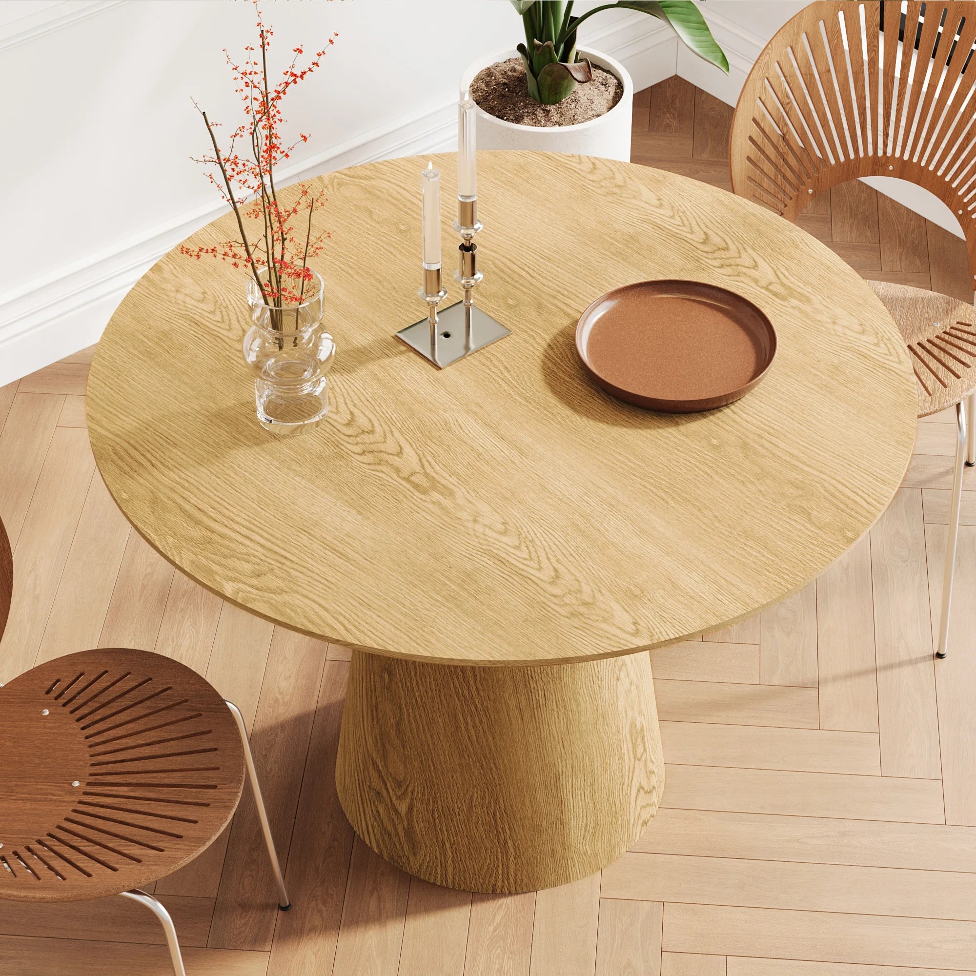 Solid Wood Strip Dining Table Natural Finish Modern Nordic Design for Home Restaurant Workshop Various Settings
