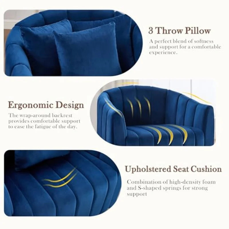 M Upholstered Oversized 360° Swivel Accent Barrel Chair Half Cozy Sofa Set Furniture Living Room Pumpkin-Shape Club Armchair