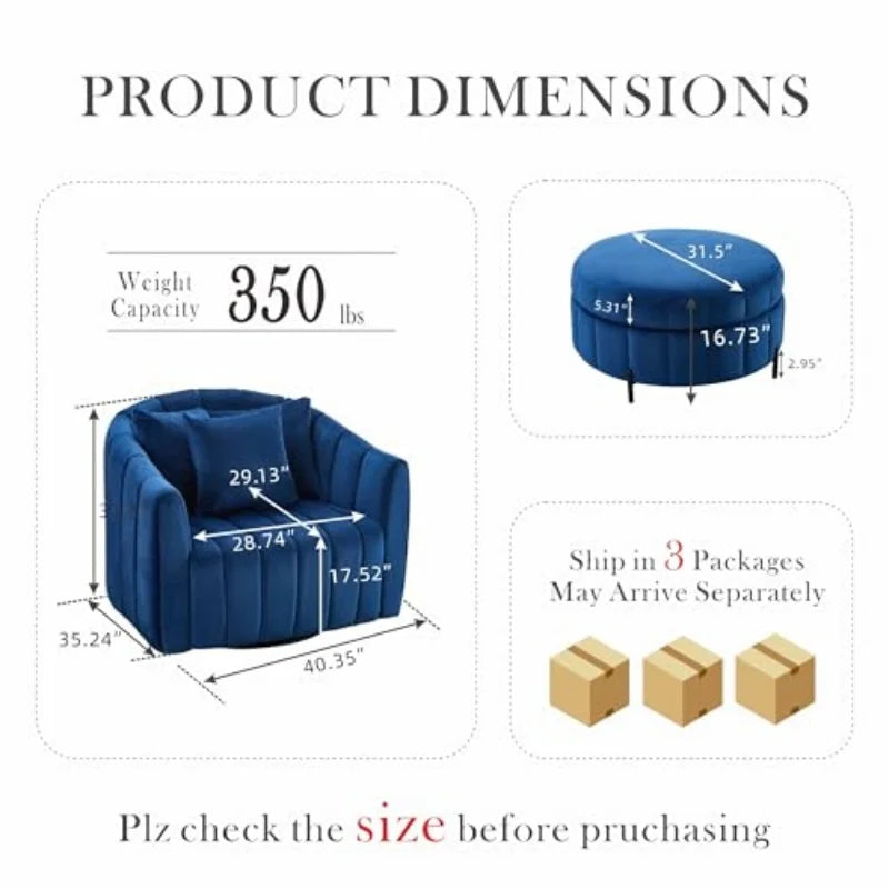 M Upholstered Oversized 360° Swivel Accent Barrel Chair Half Cozy Sofa Set Furniture Living Room Pumpkin-Shape Club Armchair