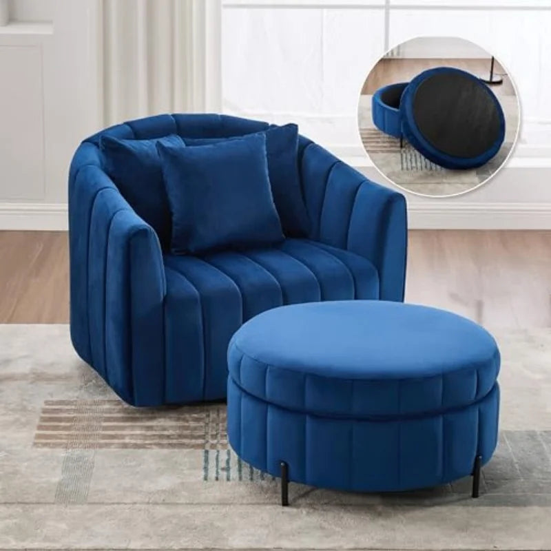 M Upholstered Oversized 360° Swivel Accent Barrel Chair Half Cozy Sofa Set Furniture Living Room Pumpkin-Shape Club Armchair