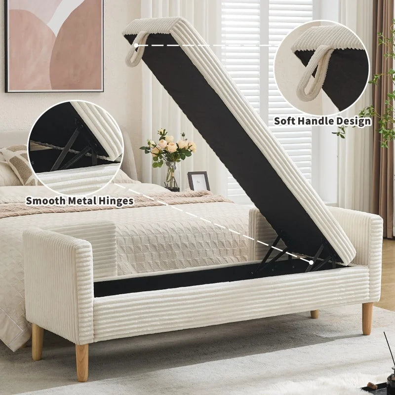 M Hot Sale King Size End of Bed Storage Bench Upholstered Long Corduroy Window Bench Seat with Arms & Pillows for Bedroom