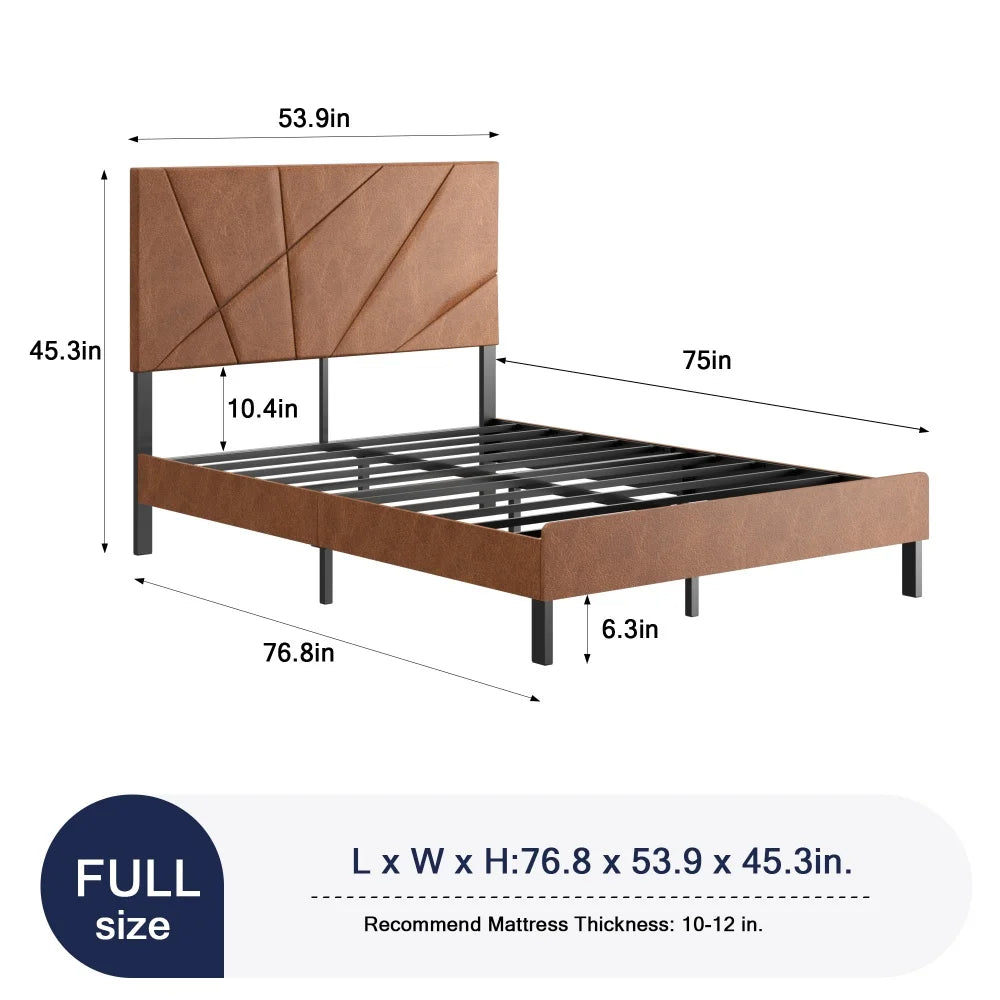M Modern Full Size Bed Frame Metal Square Platform Home Furniture for General Use Hotel Frame Brown
