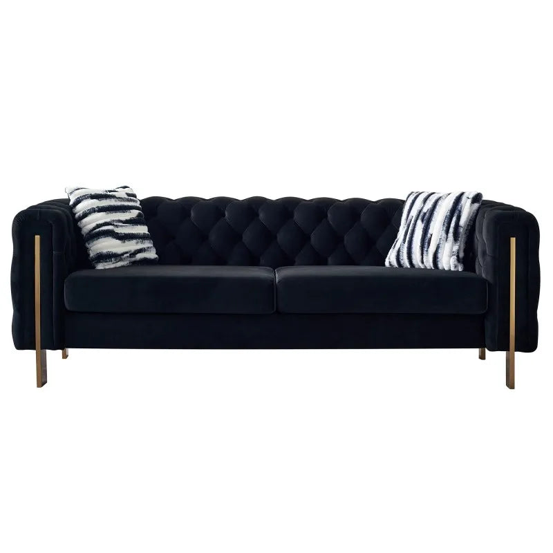 Tufted Velvet Chesterfield Style Sofa With High Resilience Sponge for Small Space Apartment Lounge Modern Home