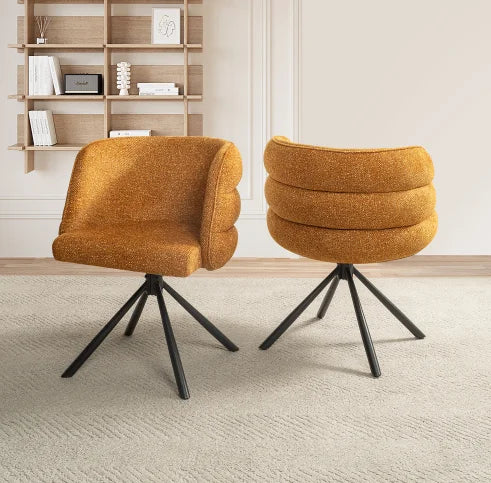 Modern 360 Swivel Home Office Desk Chairs Set of 2 Dining Chairs with Arm Upholstered Bedroom Chairs Metal Base Eco-Friendly