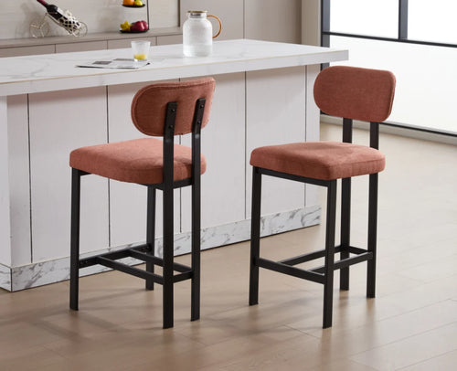 Bar Stools Set of 2, 26 Inch Modern Upholstered Fabric Counter Height Barstools, Kitchen Island Chairs with Black Metal Legs