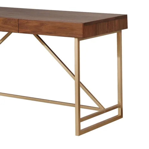Modern Wooden Writing Desk with Metal Legs Walnut Brown Finish Storage Eco-Friendly & Durable for Home Office and Living Room