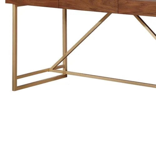 Modern Wooden Writing Desk with Metal Legs Walnut Brown Finish Storage Eco-Friendly & Durable for Home Office and Living Room