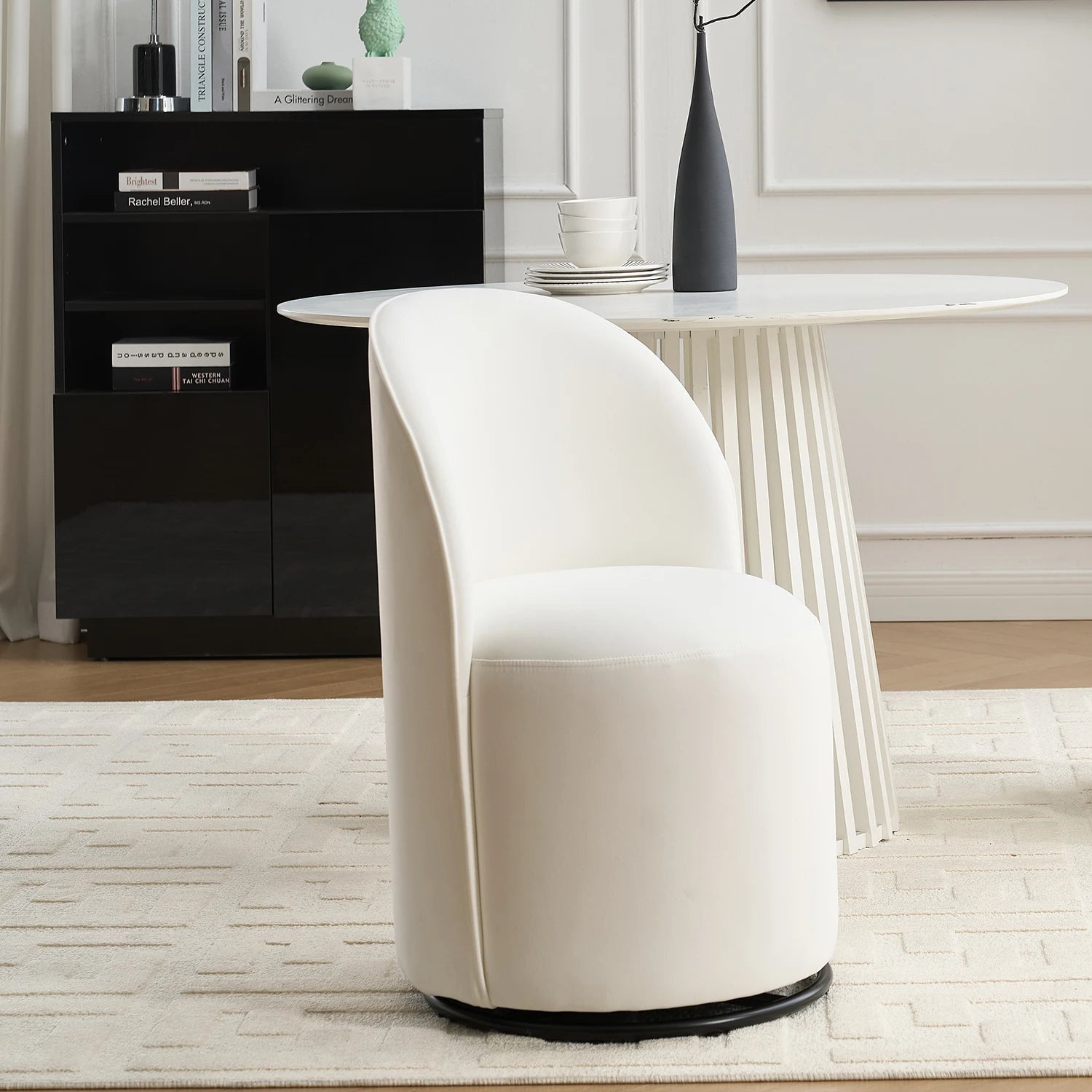 Modern Design Velvet Fabric Upholstered Kitchen Swivel Barrel Accent Dining Chair For Living Room