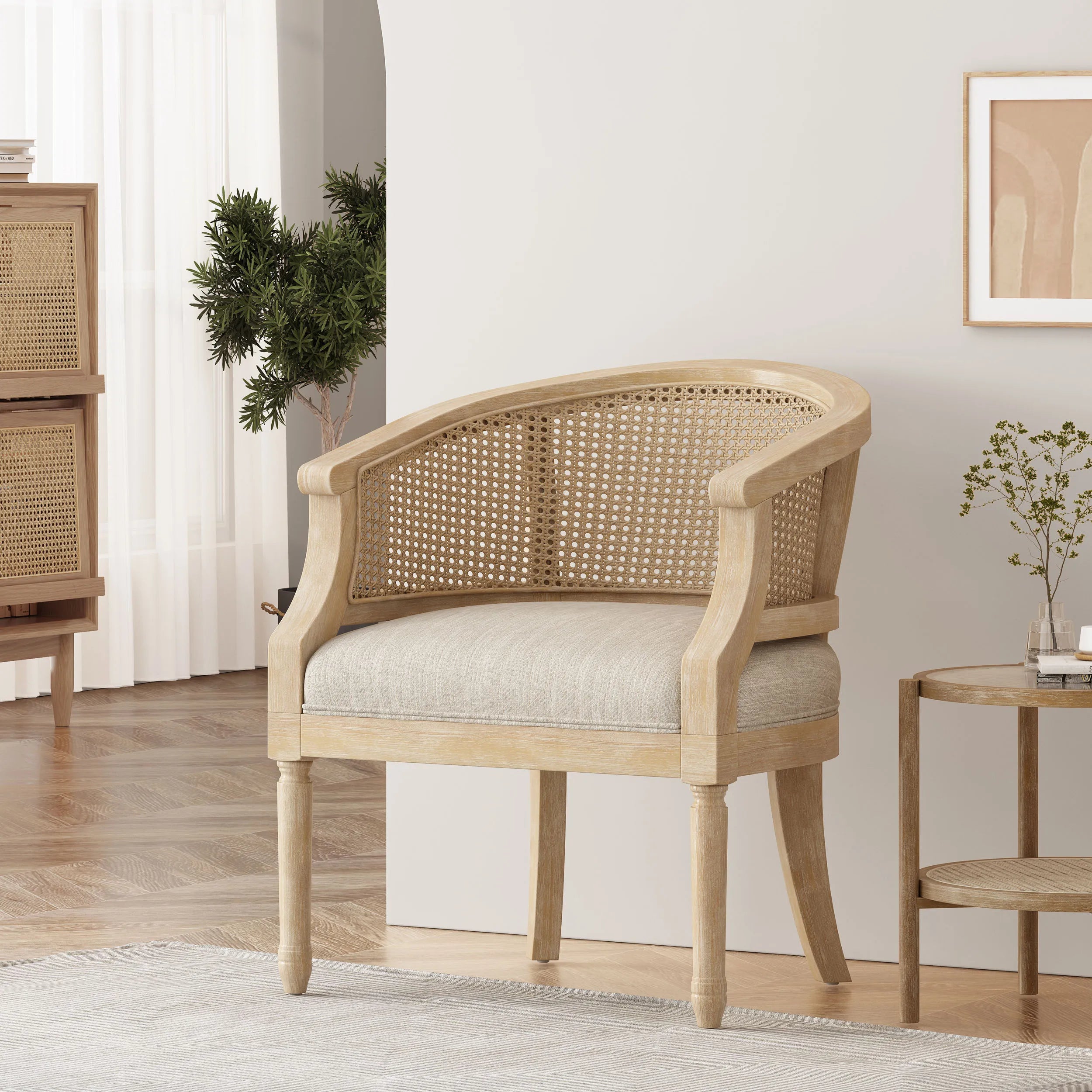 Modern Leisure Accent Chair Rubber Wood Beige Natural for Living Room Home Office