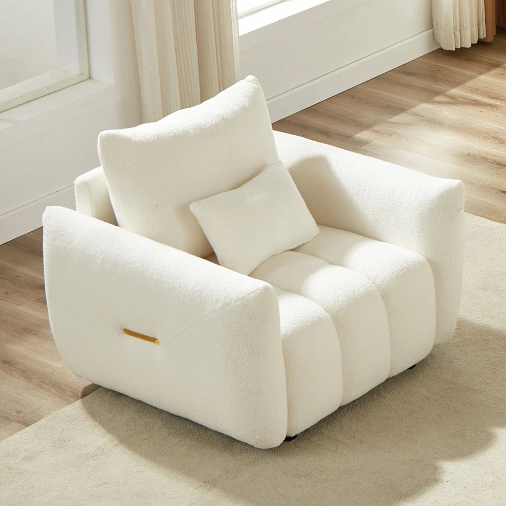 M Soft Teddy Fabric Single Sofa Modern Ergonomic Lounge Cozy Accent Chair for Office Living Room Green Decorative Furniture