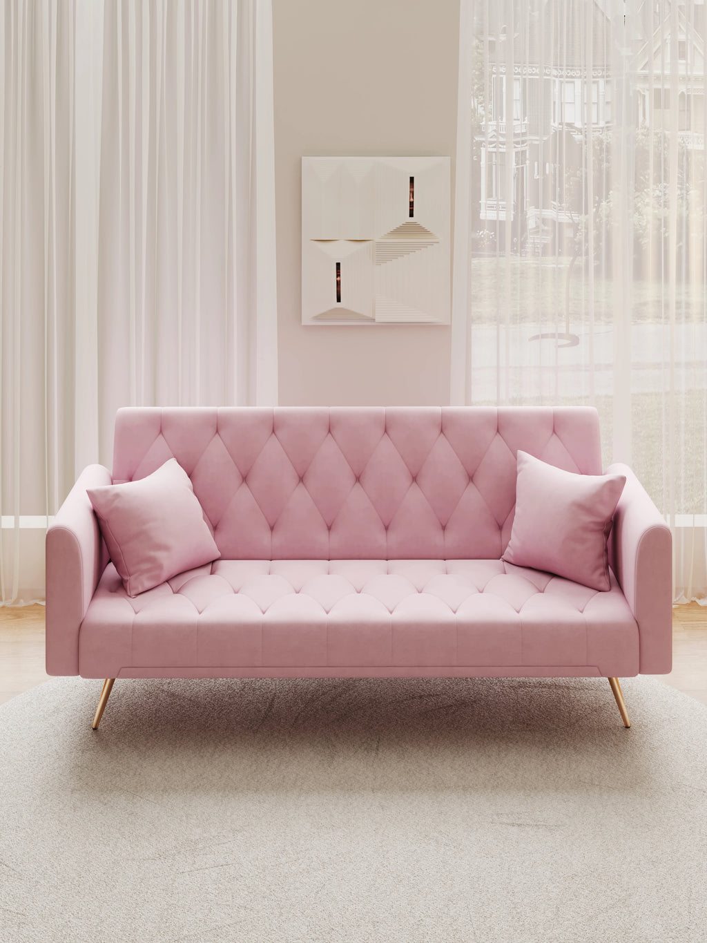 Modern Tufted Convertible Seat Sofa American Velvet Comfortable Furniture for Small Living Room Office Apartment Hotel Villa