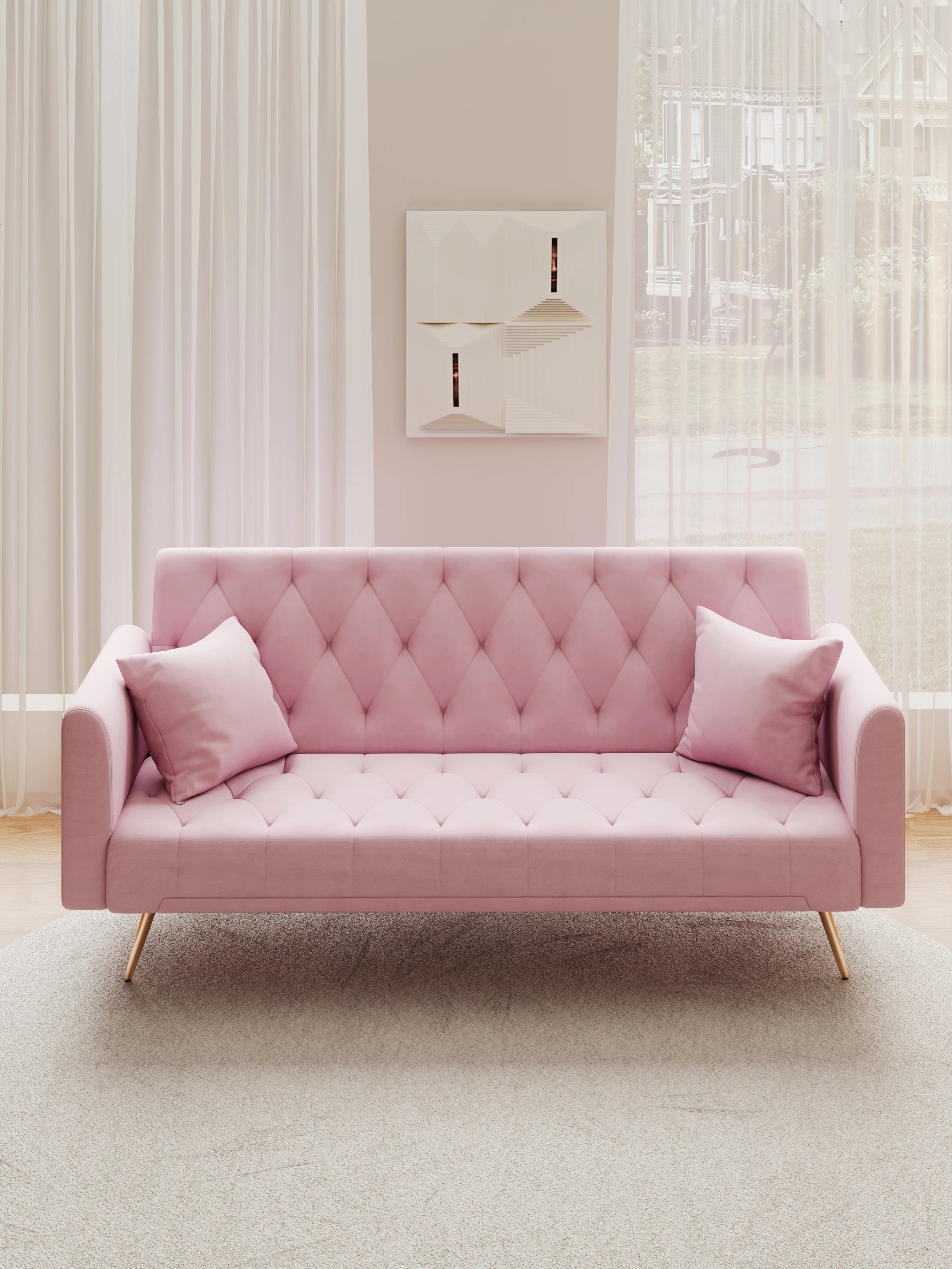 Luxury American Velvet Chesterfield Sofa Convertible Seat Set for Small Spaces-Comfortable Seating for Living Room Bedroom