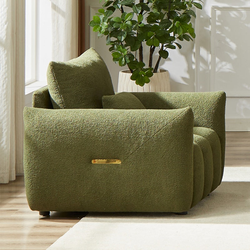 M Soft Teddy Fabric Single Sofa Modern Ergonomic Lounge Cozy Accent Chair for Office Living Room Green Decorative Furniture