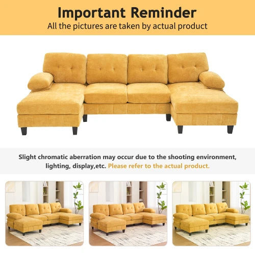 Square Convertible Sectional Sofa Set 103.5" Chenille Fabric with Dual Chaise Lounges Storage Pockets for Living Room