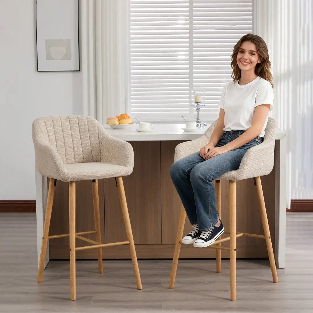 M Modern Luxury bar Wooden Barstools Nordic Dining Chair Stool High Chair Counter for Kitchen Set of 2 Restaurant Furniture