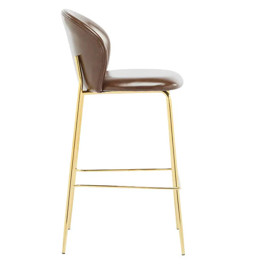 Luxury Modern Steel Bar Chair with Leather Backrest Adjustable High Foot Stool for Kitchen Counter Dining Chair Set of 2