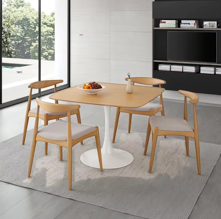 Modern Simple Multifunctional Solid Wood Adjustable Portable Waterproof Dining Table 4 PCS Chairs Dining Home Hotel Apartment