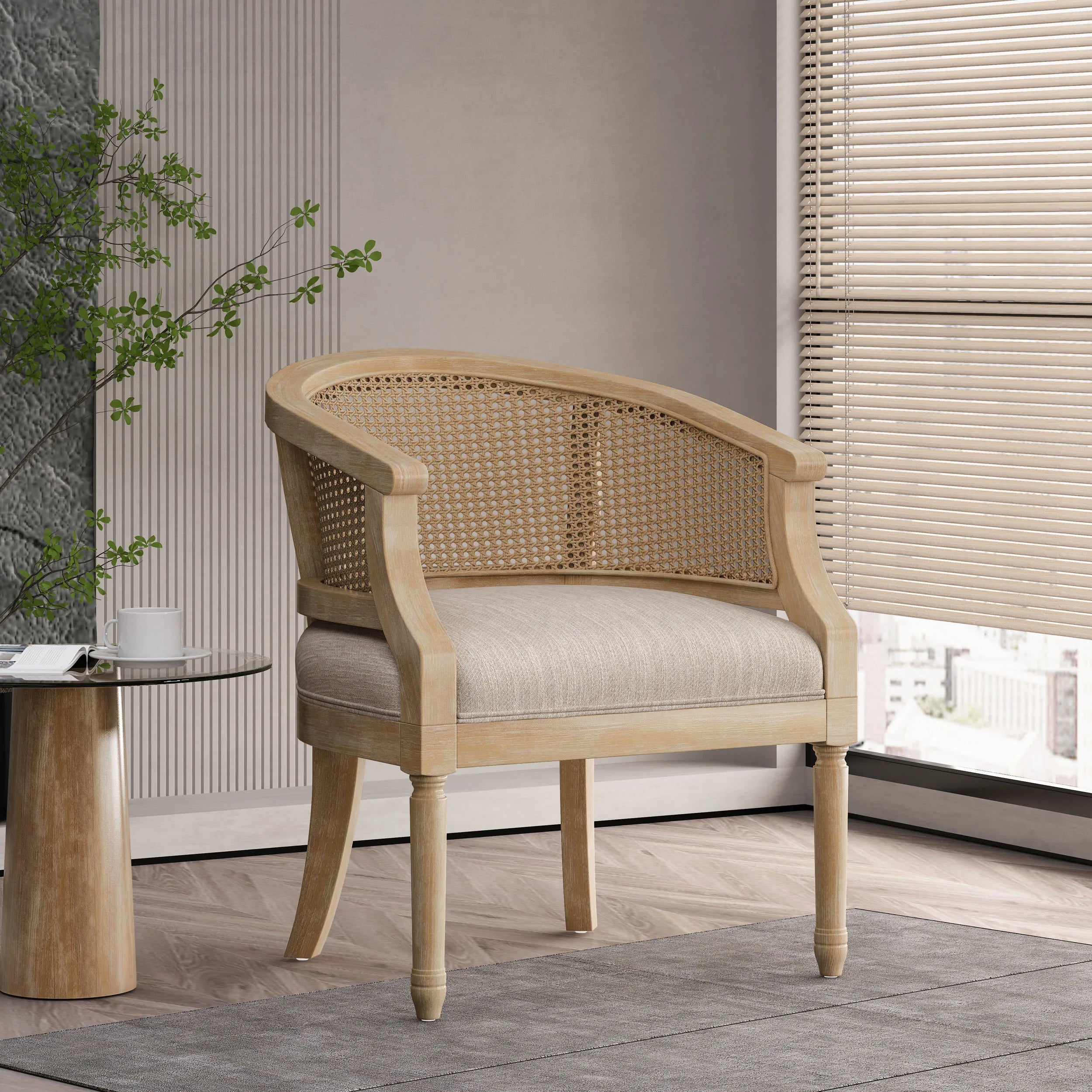 Modern Leisure Accent Chair Rubber Wood Beige Natural for Living Room Home Office