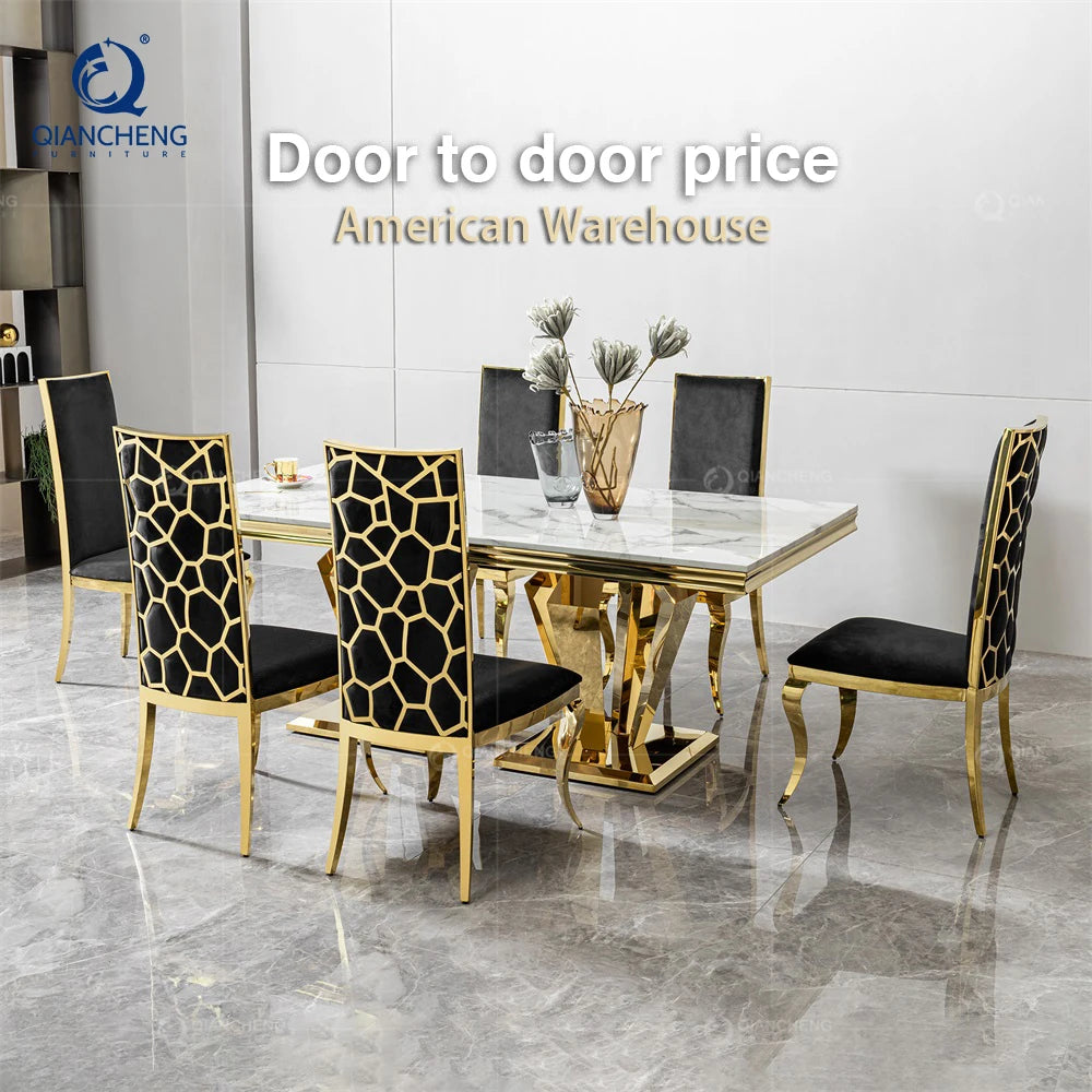 Luxury Italian Dining Room Table 10 Seater Modern Restaurant Stainless Steel Metal Wedding Juego De Mesa De Comedor