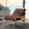 Atunus Solid Wood Lazy Sofa Chair Furniture for Balcony Indoor Beige Sponge Down Filled Sofa With Double Armrests Single Couch