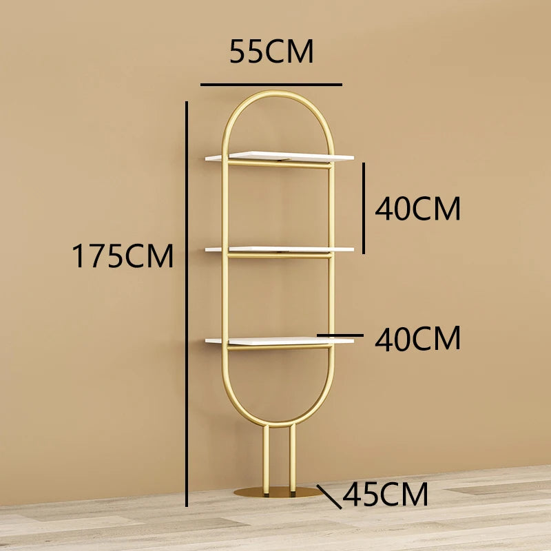 Store Multi-layer Shop Furniture Metal Display Stand Glossy Stainless Steel Gold Shoe Bag Display Rack Display Shelf