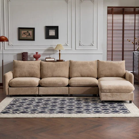 3-Piece L Shaped Modular Free Combination Sectional Velvet Sofa Couch with Ottoman