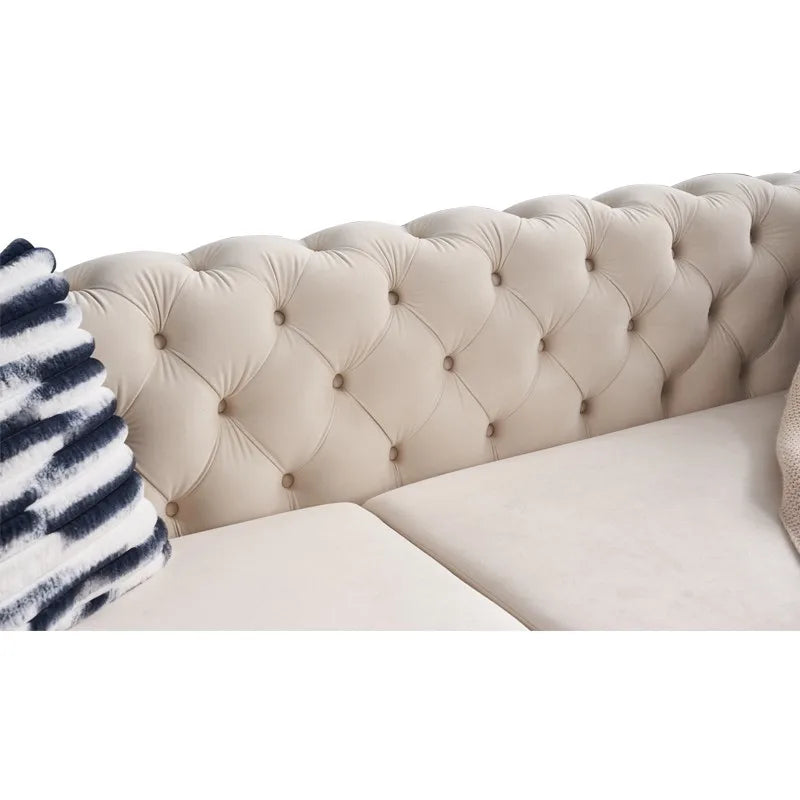 Tufted Velvet Chesterfield Style Sofa With High Resilience Sponge for Small Space Apartment Lounge Modern Home