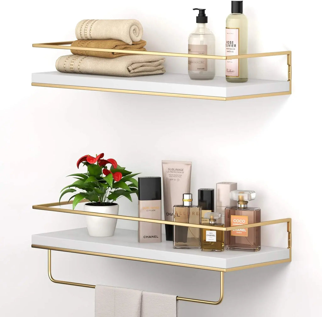 Floating Shelves 15.7 Inches-Set 2 Wall Mounted Hanging Shelves Black Towel Rack Vintage Style Heavy Duty Durable Bathroom