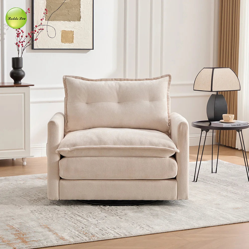Fast Delivery USA Stock 360°Swivel Upholstered Armchair For Living Room Accent Chair With Storage Pocket Single Sofa Chair 9084