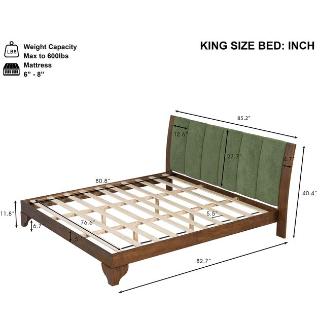 Mid-Century Upholstered Bed Frame