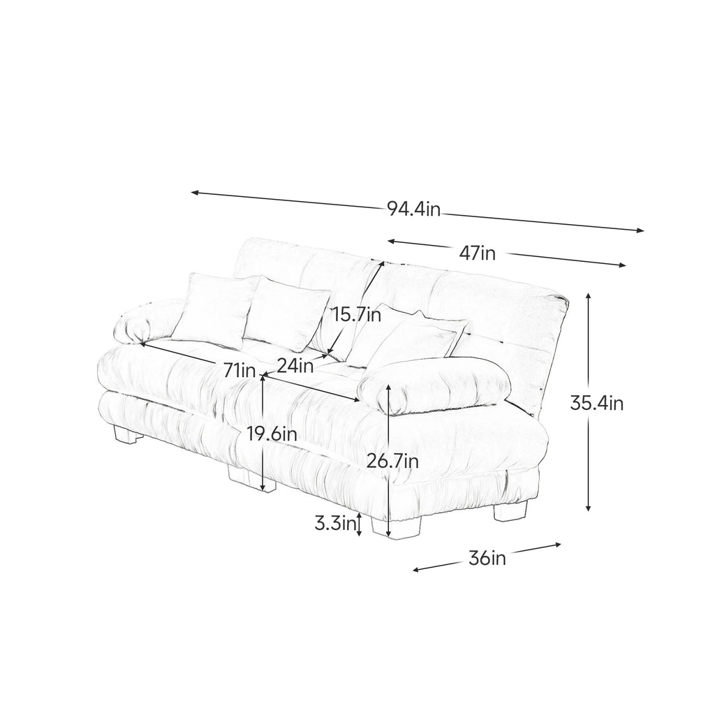 Cloud Couch Modern Square 2-Seater Chenille Sofa for Living Room White with 2 Lumbar & 2 Throw Pillows