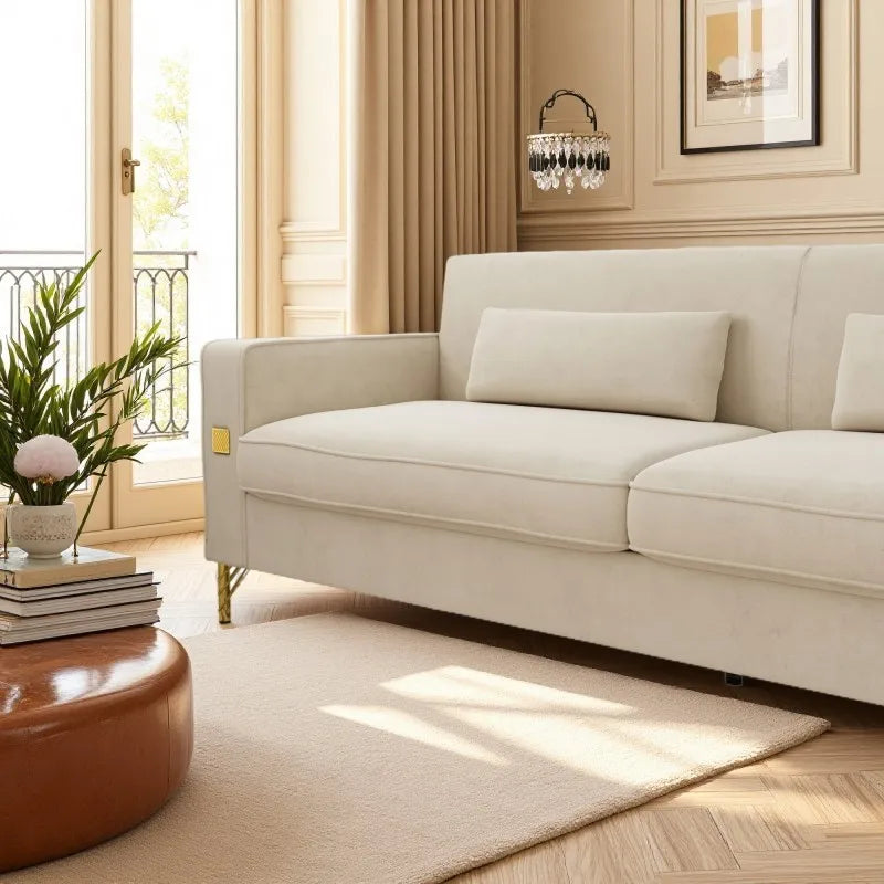 Luxury Chesterfield Velvet Sofa Set with Gold Accents Modern Three Seat Plush Cushions for Living Room & Office Decor