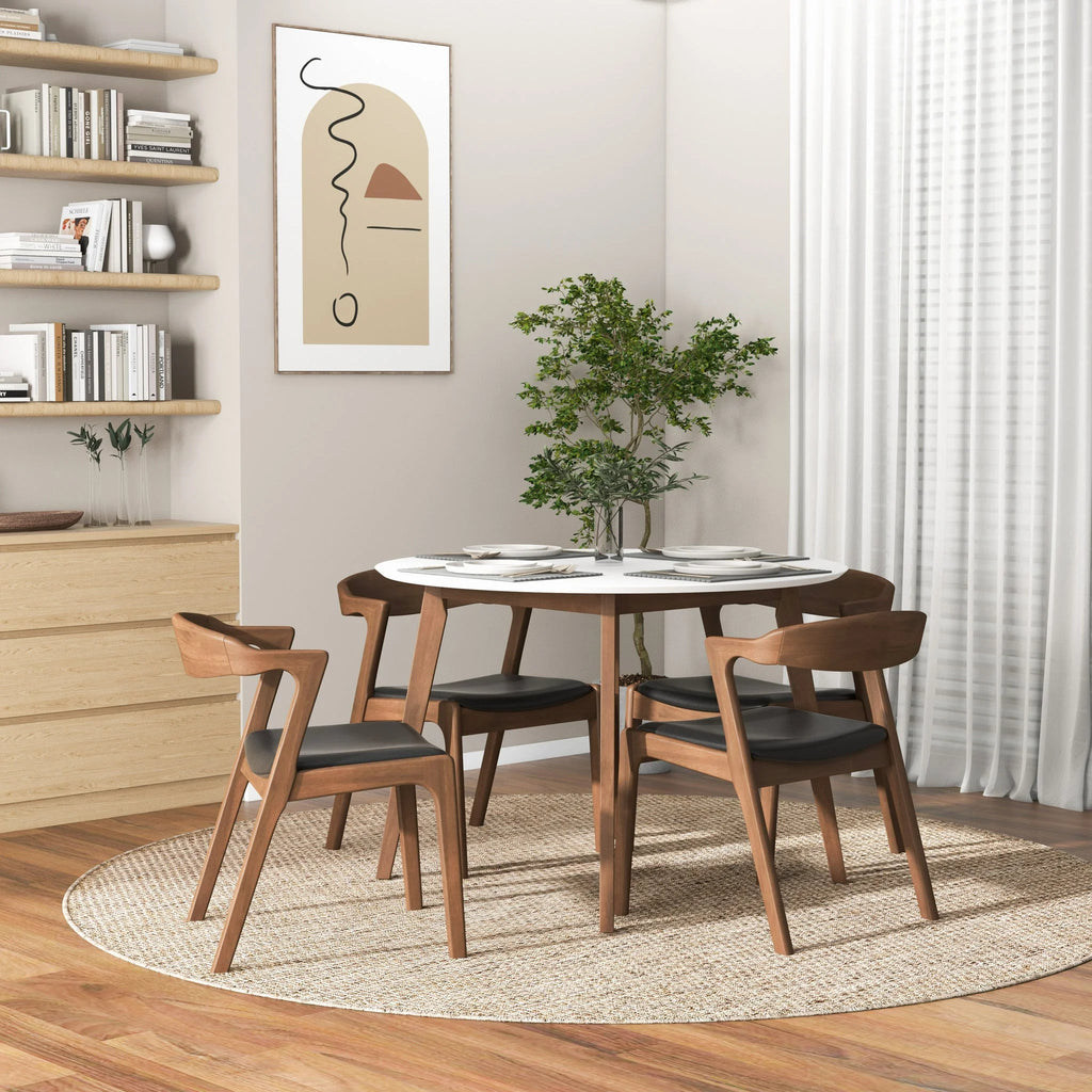 Dakota Solid Wood Black Leather Dining Chair Sets for Restaurant Dining Room Coffee Shop