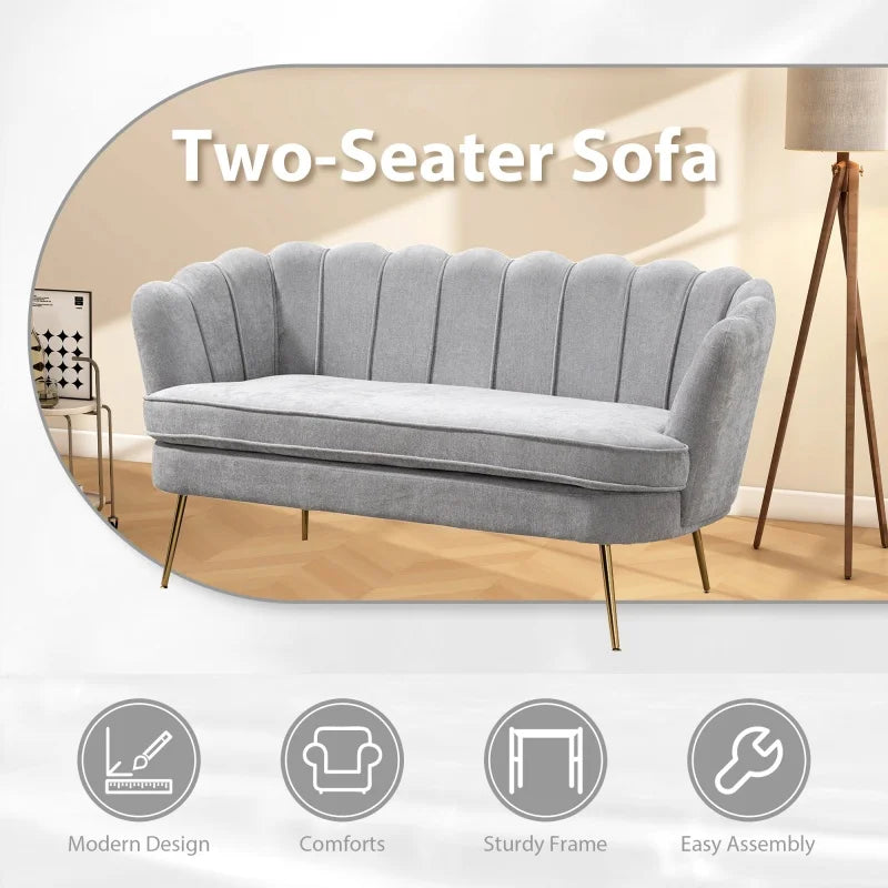 SZ Modern Chenille Loveseat Small Sofa Mini Room Couch Two-Seater Sofa with Gold Metal Legs Small Space Office Studio Apartment