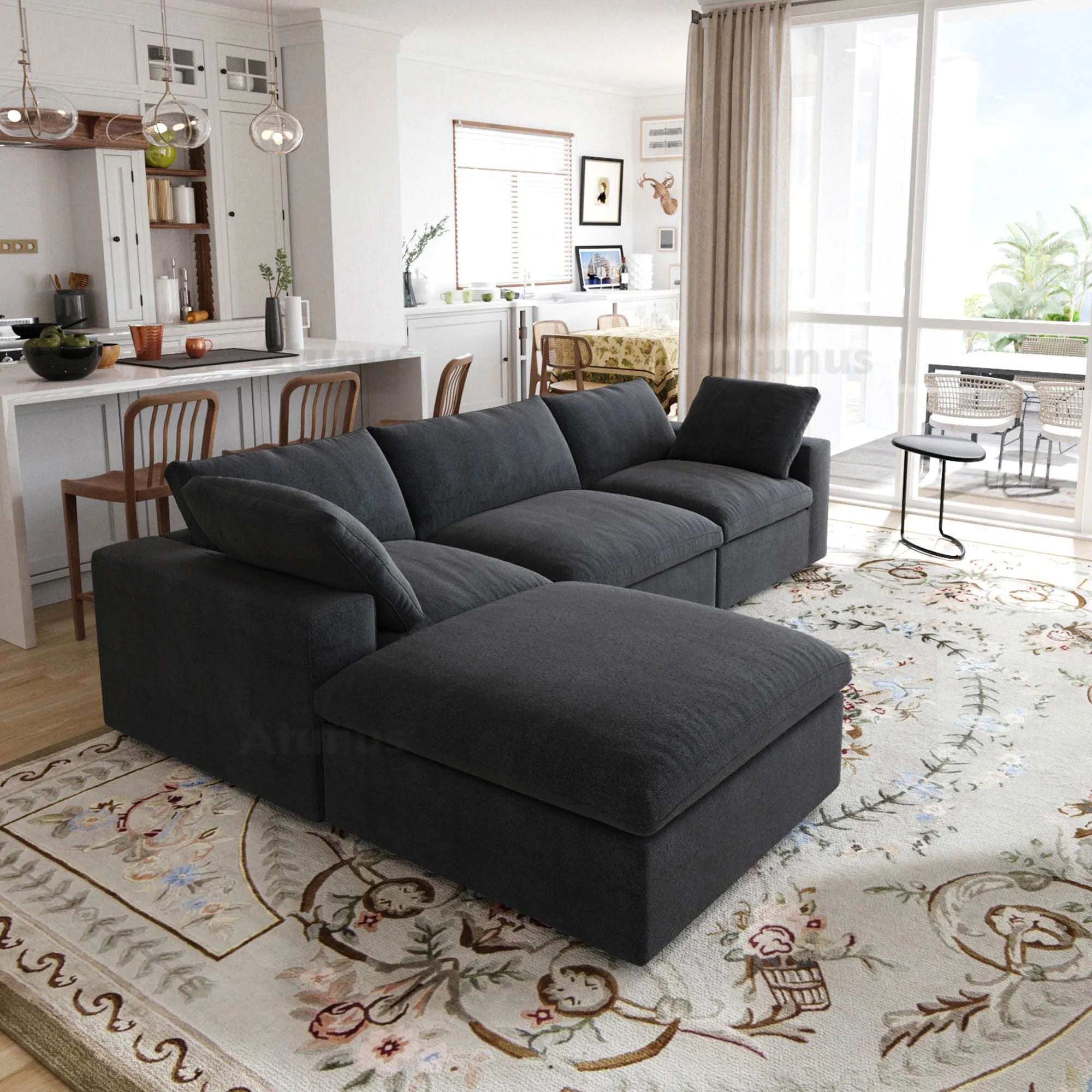 ATUNUS USA in Stock Drop Shipping Modern Corner Sofa U Shape Black White Grey Modular Sectional Couch Sofa Sets