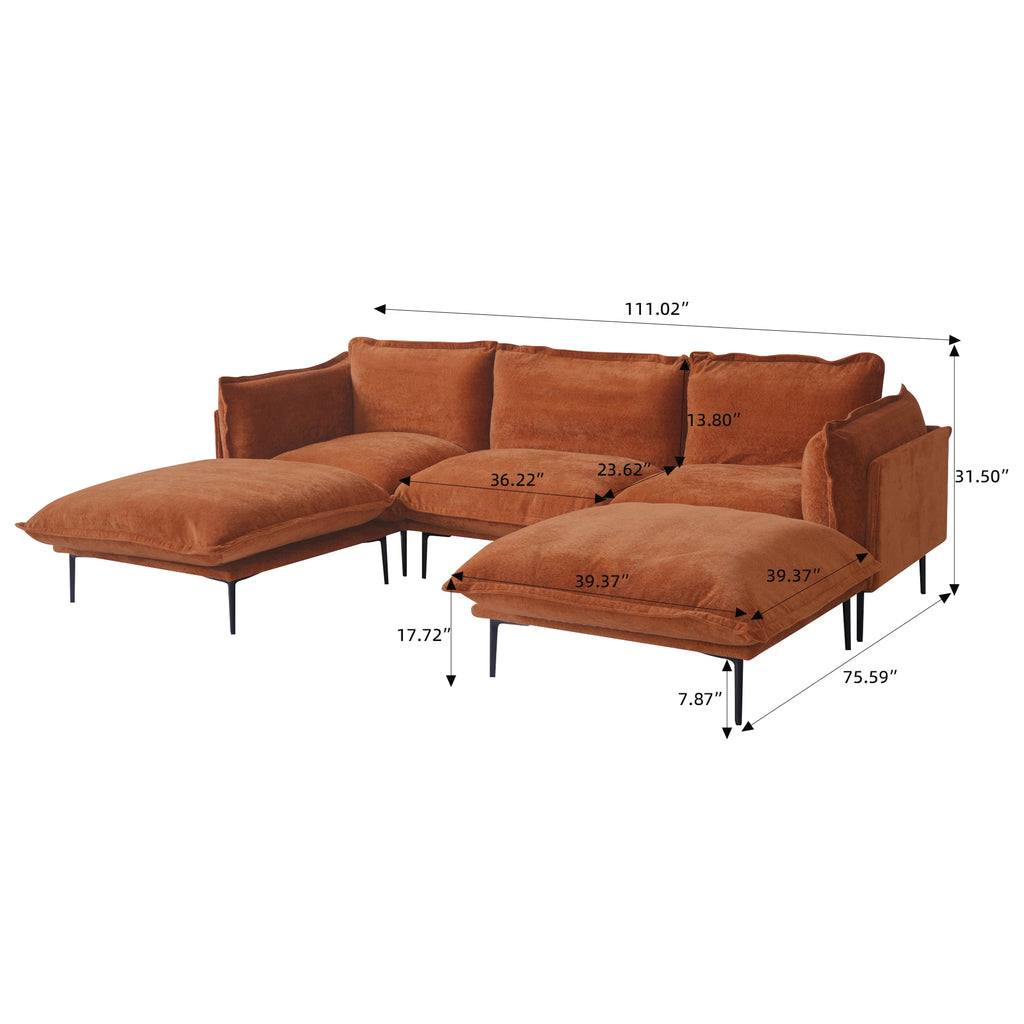 VOXHOME US Drop Shipping Modern Apartment Living Room Furniture 2 3 4 5 Seater Orange Velvet Modular Sectional Couch Sofa Set