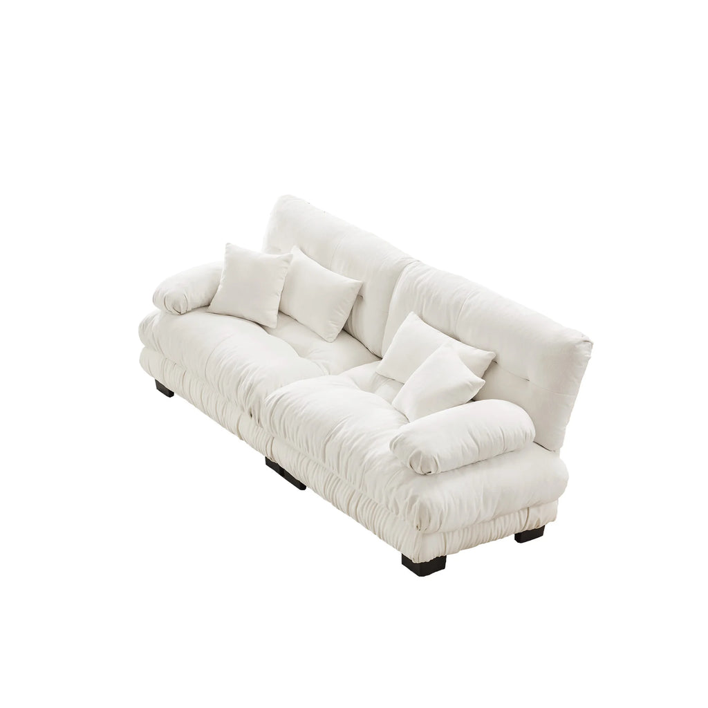 Cloud Couch Modern Square 2-Seater Chenille Sofa for Living Room White with 2 Lumbar & 2 Throw Pillows