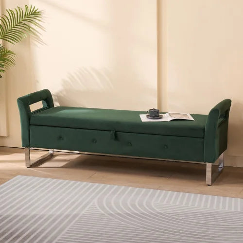 SZ 67.91"Wide Velvet Storage Soft Bench Ottoman with Armrests for Entryway and Bedroom