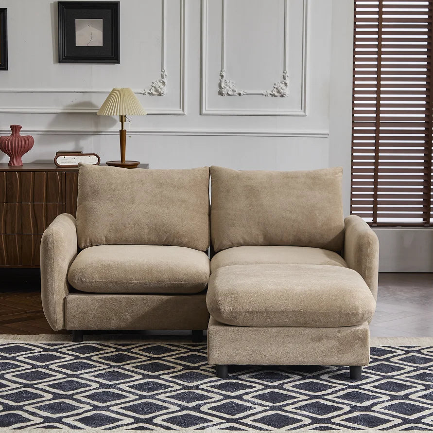 3-Piece L Shaped Modular Free Combination Sectional Velvet Sofa Couch with Ottoman