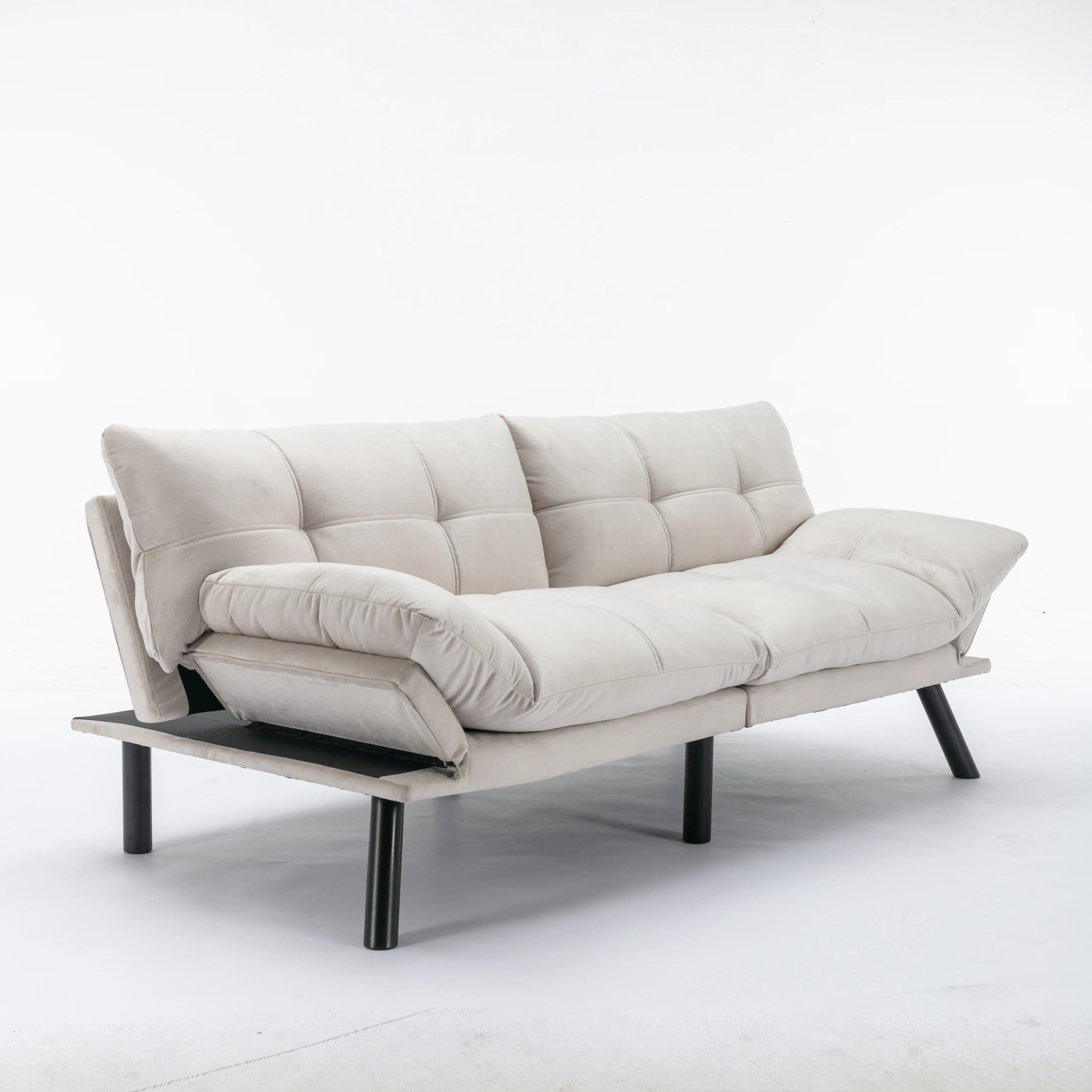Convertible Folding Sofa Bed 2-Seater Modern Upholstered Sleeper Adjustable Armrests Backrest Space-Saving Twin Apartment