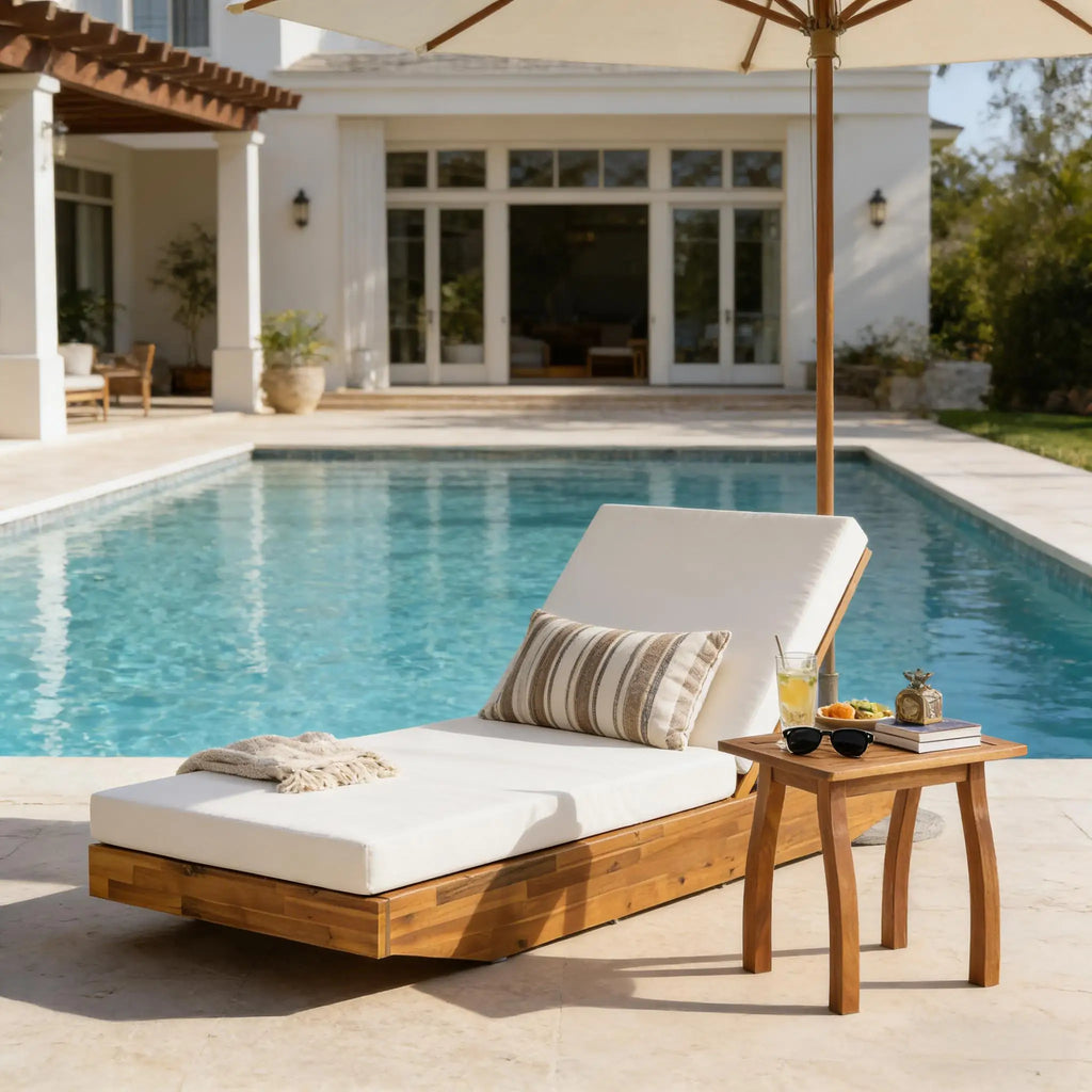 Modern Acacia Wood Chaise Lounge