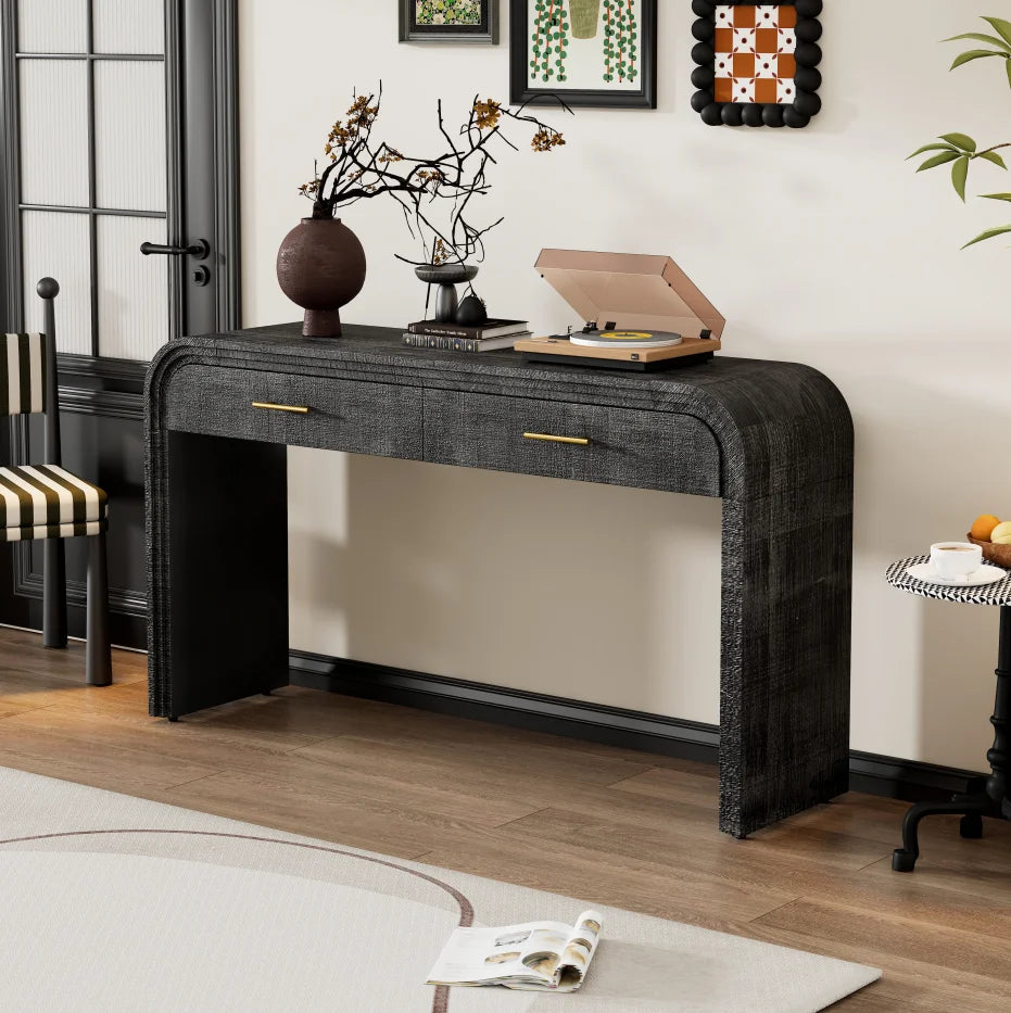 Unique Modern Silhouette Solid Wood Console Table with Open Style Two Top Drawers for Living Room Furniture