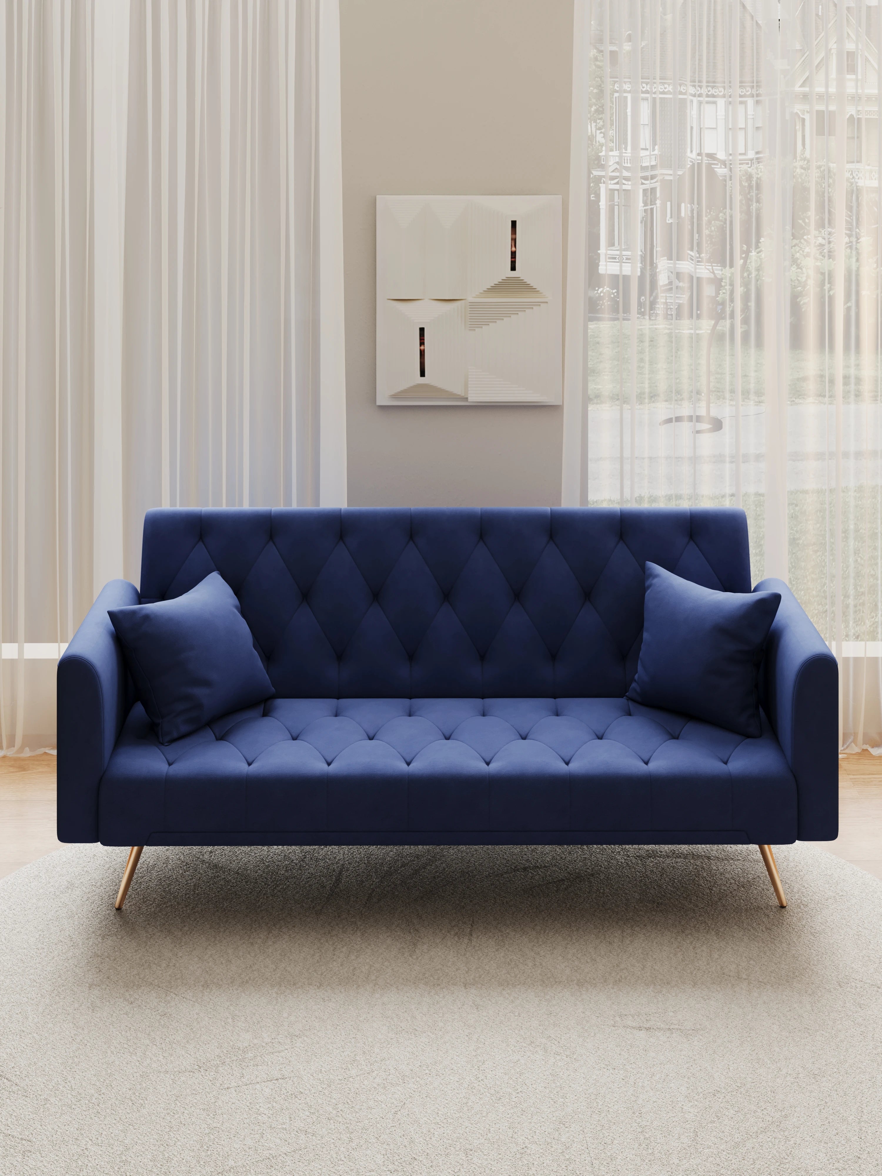 Luxury American Velvet Chesterfield Sofa Convertible Seat Set for Small Spaces-Comfortable Seating for Living Room Bedroom