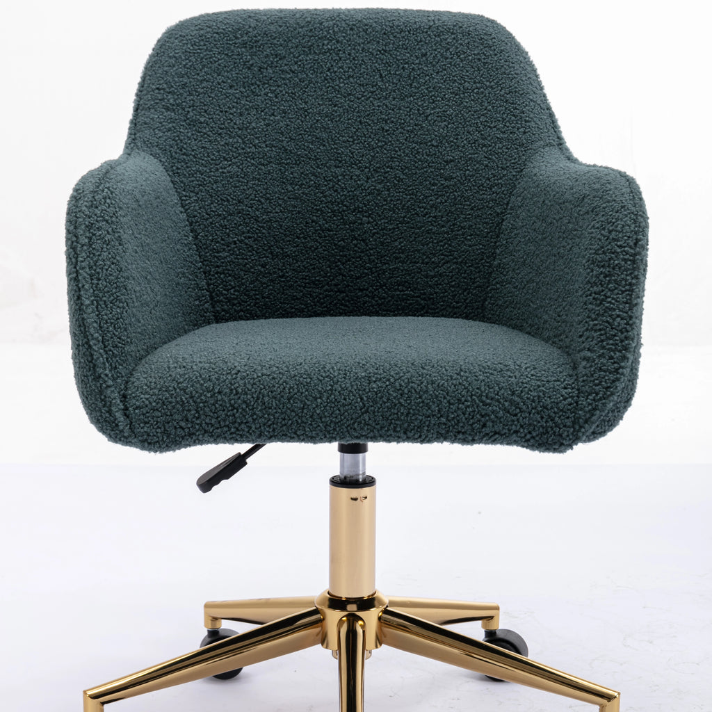 Modern Wool Lift Chair Adjustable Height Manual 360 Revolving Home Office Chair Gold Metal Legs Universal Wheel Indoor Green