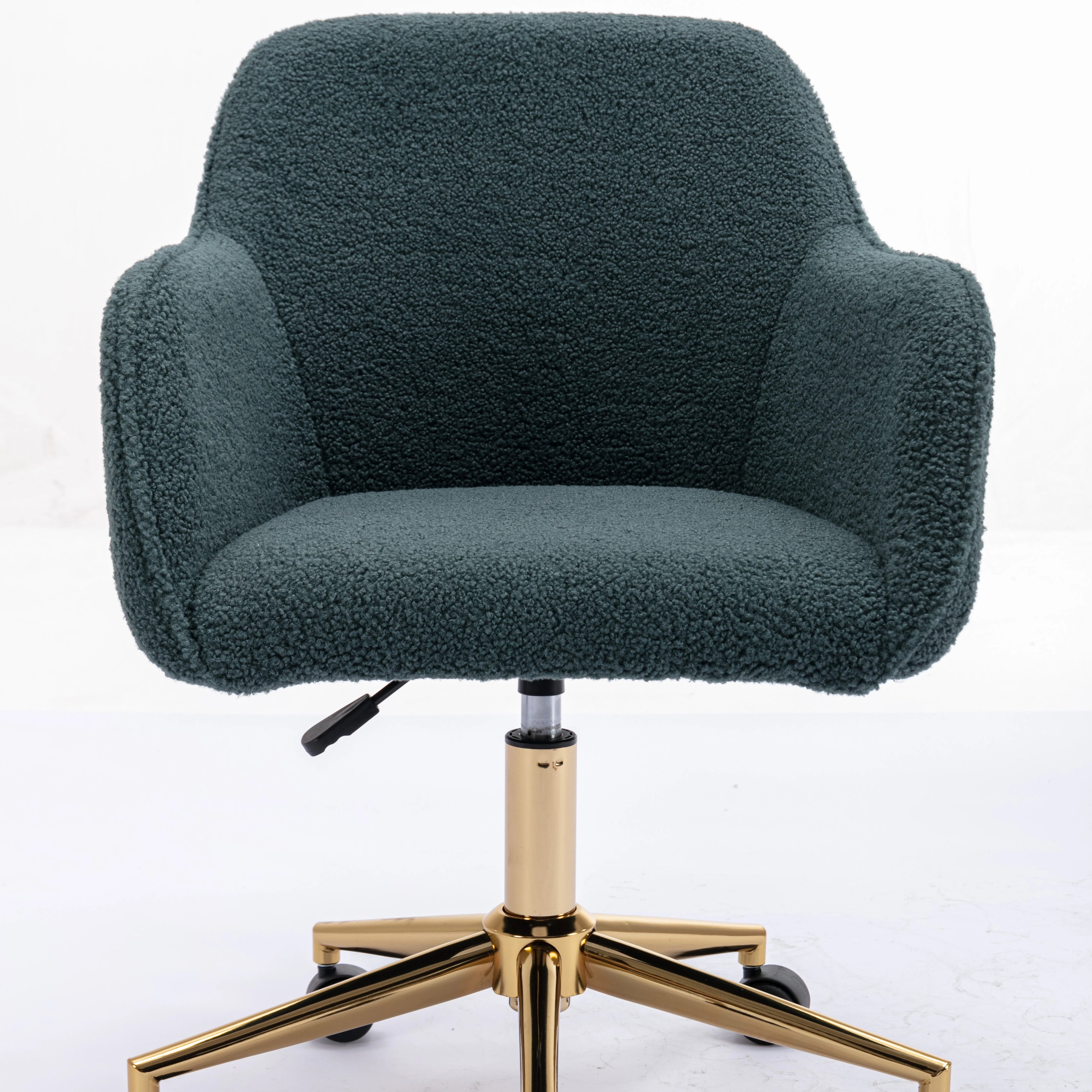 Modern Wool Lift Chair Adjustable Height Manual 360 Revolving Home Office Chair Gold Metal Legs Universal Wheel Indoor Green